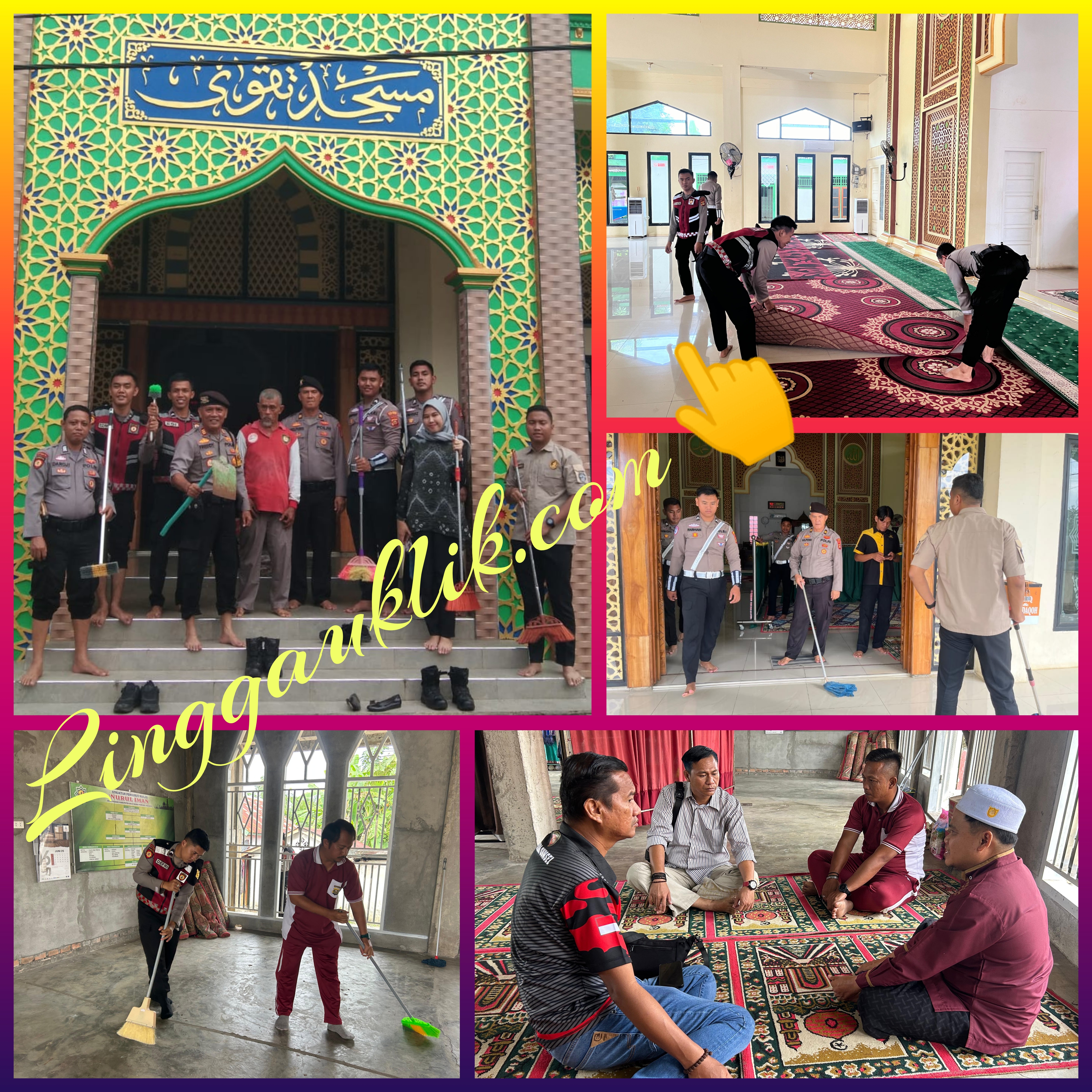 Tebar Kebaikan, Polres Musi Rawas Gelar Bakti Religi Bersih Masjid di Hari Bhayangkara ke-79 dan 1 Muharam 1444 Hijriah