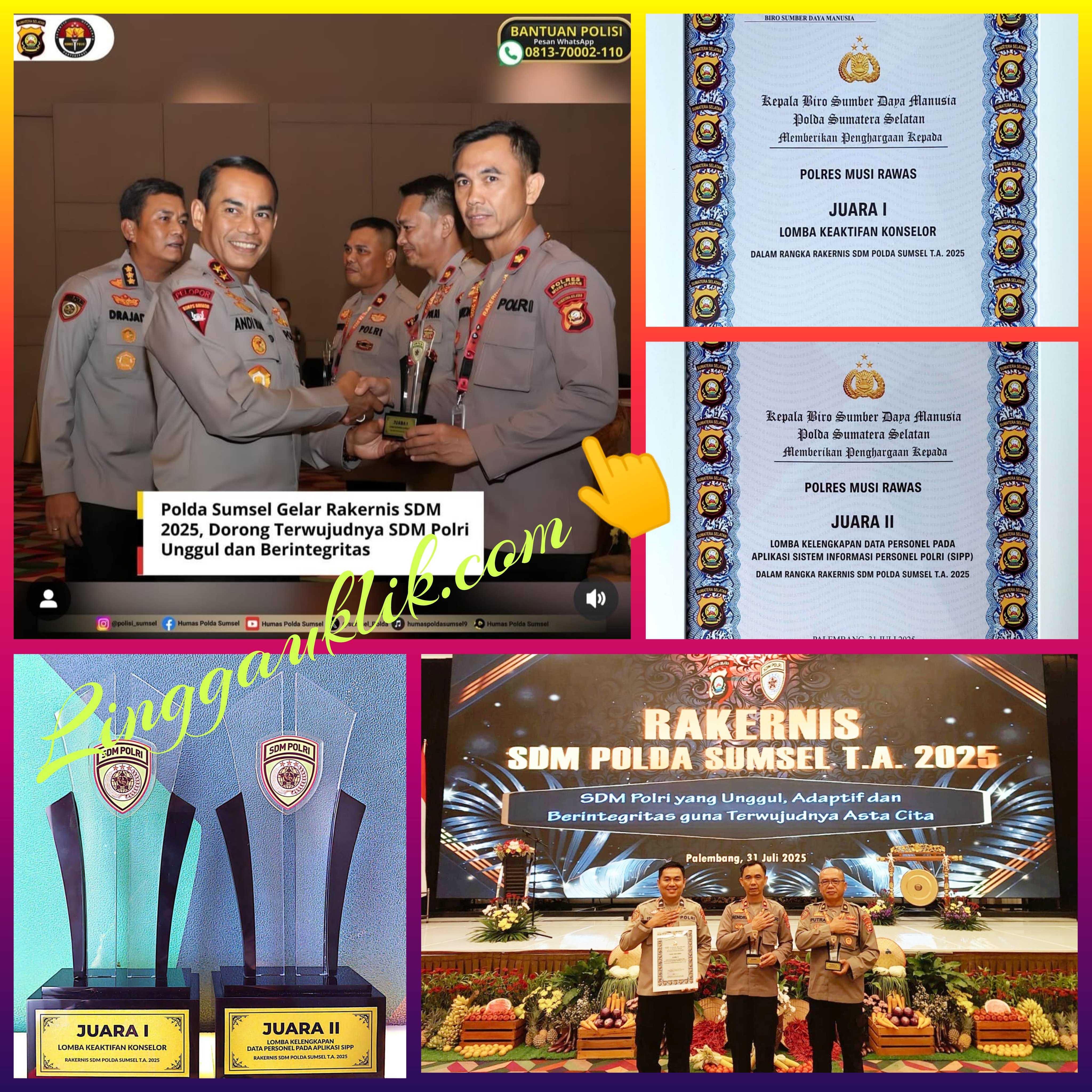 Kinerja Diakui dan Raih Prestasi Gemilang, Polres Musi Rawas Raih Dua Penghargaan di Rakernis SDM Polda Sumsel Tahun 2025